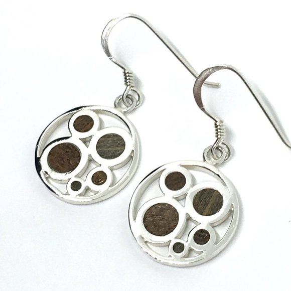 Circle Earrings Organic Wood Inlay Sterling Silver - Picture 2 of 5